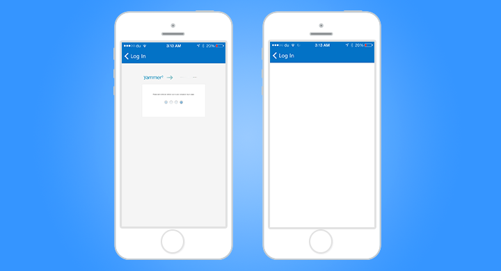 Yammer on iPhone blank screen after login